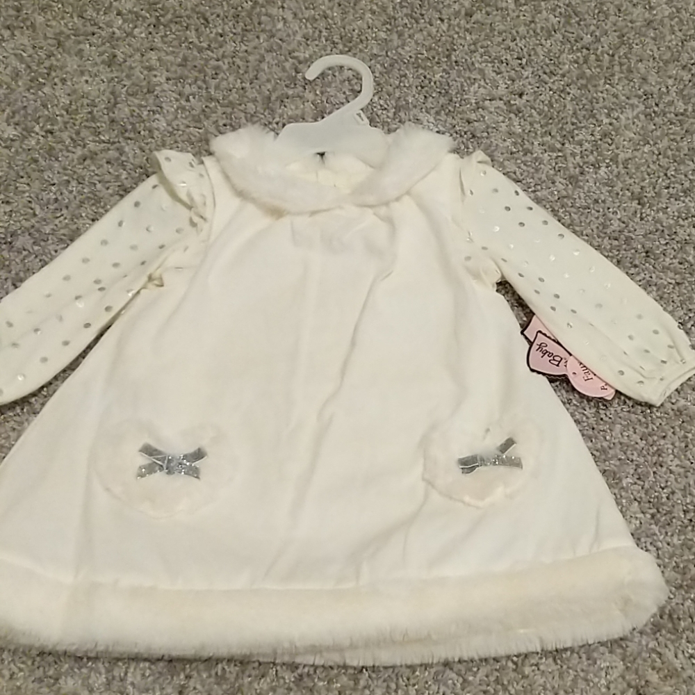 Off White and silver fall/winter baby dress